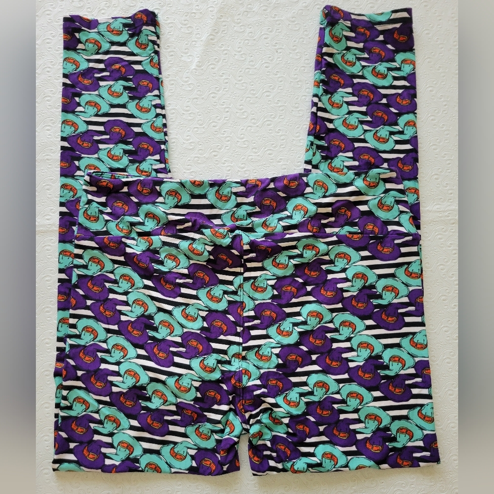 LuLaRoe leggings Halloween Black/White teal/purple witches hat